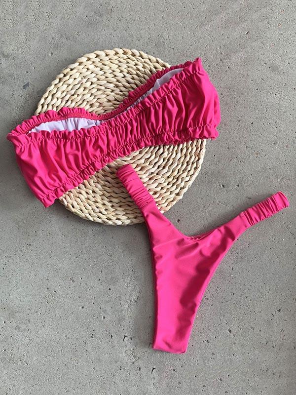 Sexy Ruffled Strapless Split Type Bikini Swimsuit