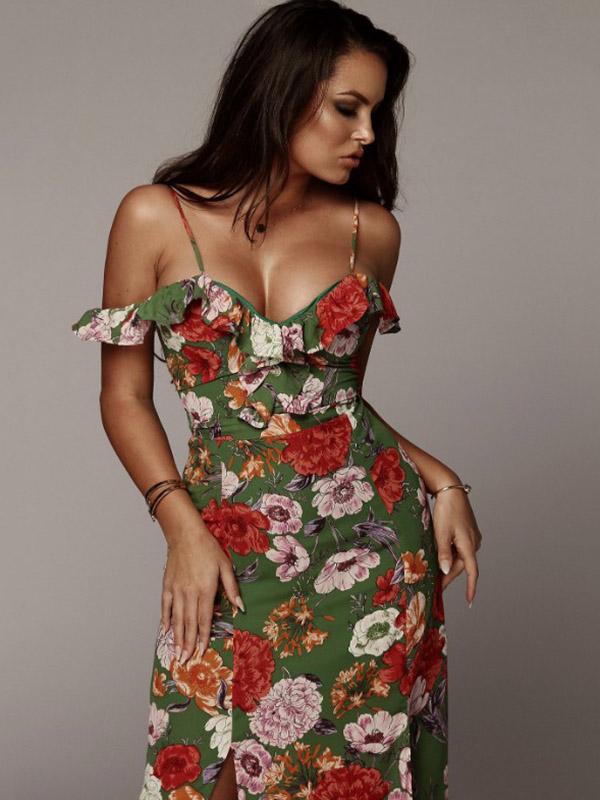 Sexy Spaghetti-neck Floral Beach Maxi Dresses