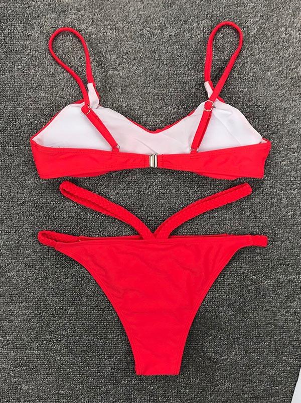 Sexy Low Collar Spaghetti-Neck Bikini Swimsuit