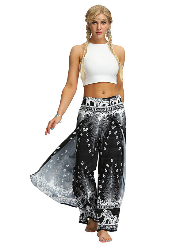 Casual Floral Print Thin Split-Side Yoga Pants