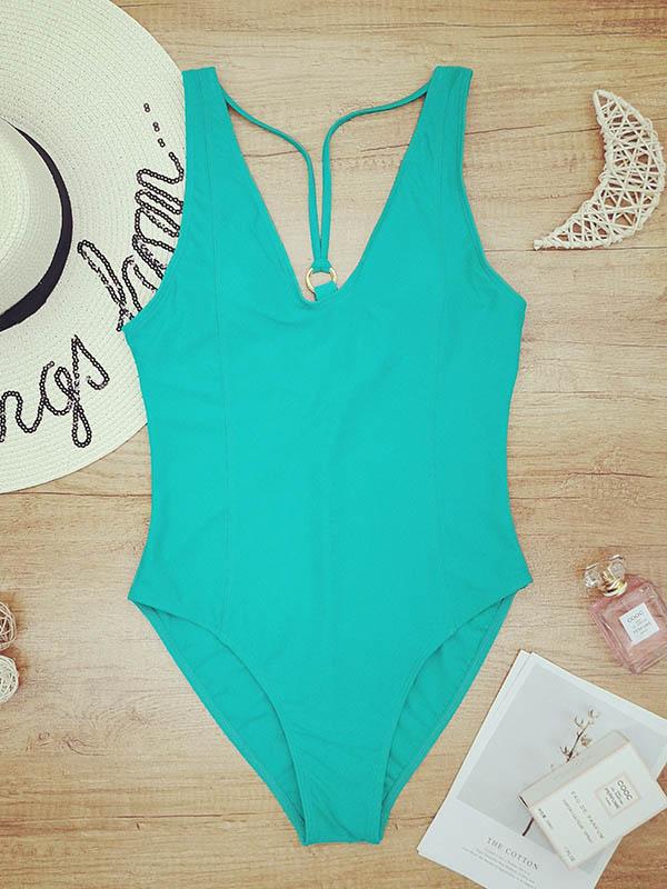 Solid Color One-Piece Swimsuit