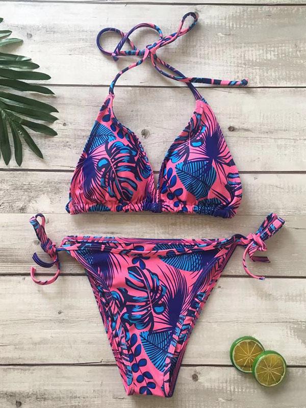 Lace Up Printed Bikini Set