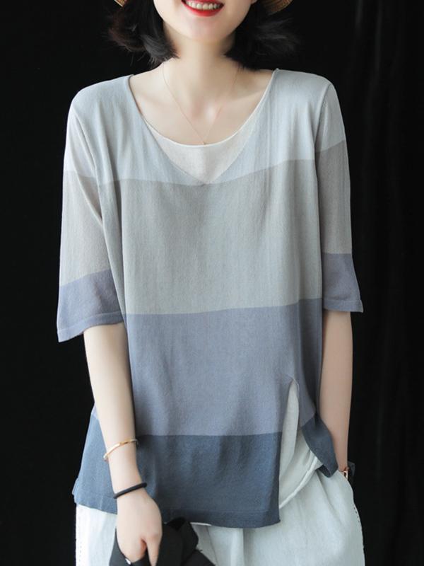 Casual Meryl Striped Split-side T-shirt