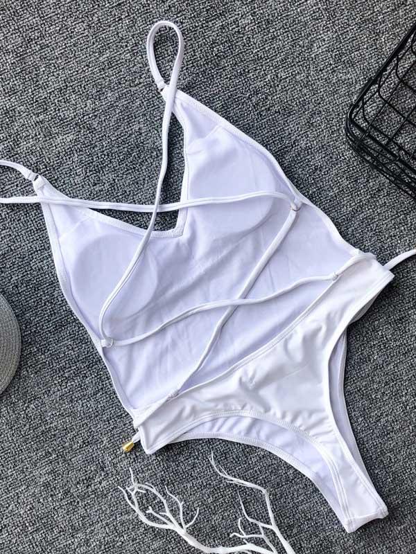 Spaghetti Strap Plain One Piece Swimsuit