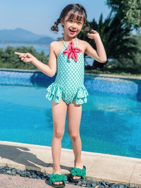 AONIHUA Halter-neck Mermaid Little Girl One Piece