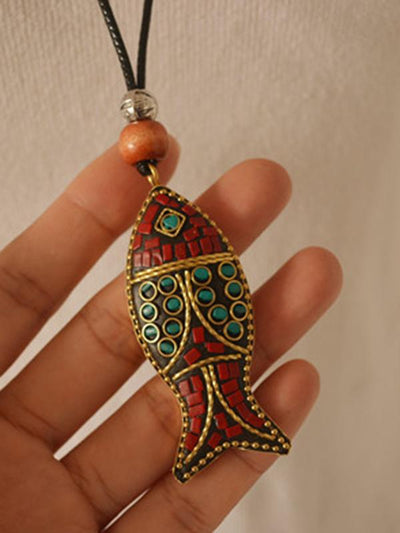 Ethnic Style Colored Fish Long Necklace