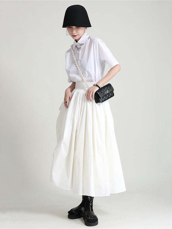 Urban Solid Color Split-Joint Mesh Pleated A-Line Skirt