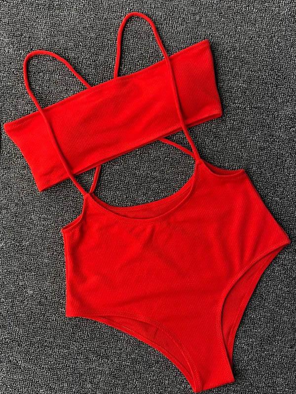 Sexy Solid Cropped Spaghetti-Neck Bikini