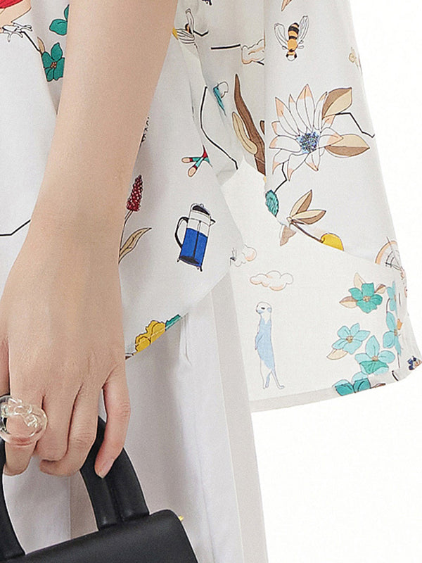 Simple Loose Cartoon Printed Blouse