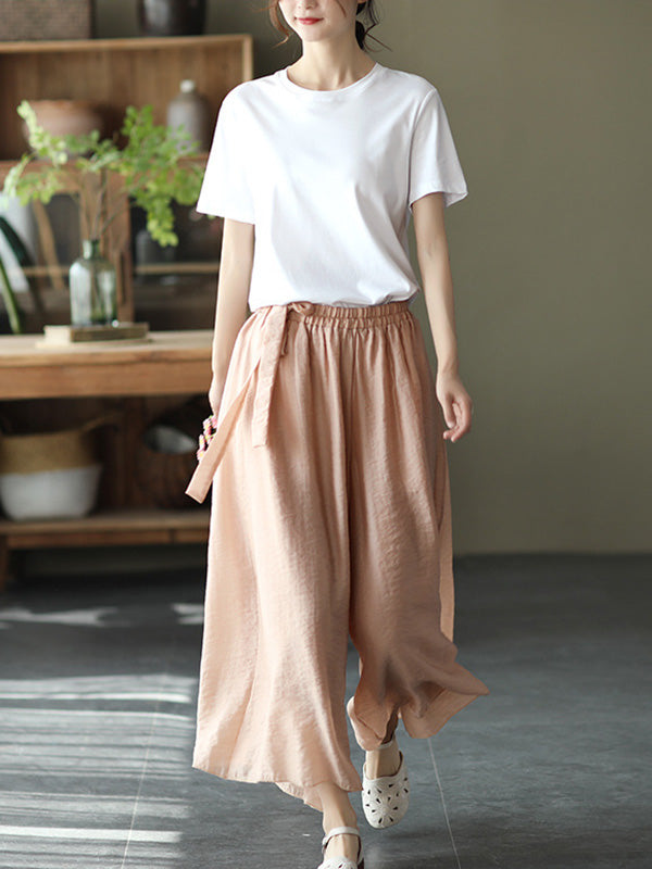 Casual Solid Color Split-Joint Wide Leg Capri-Pants