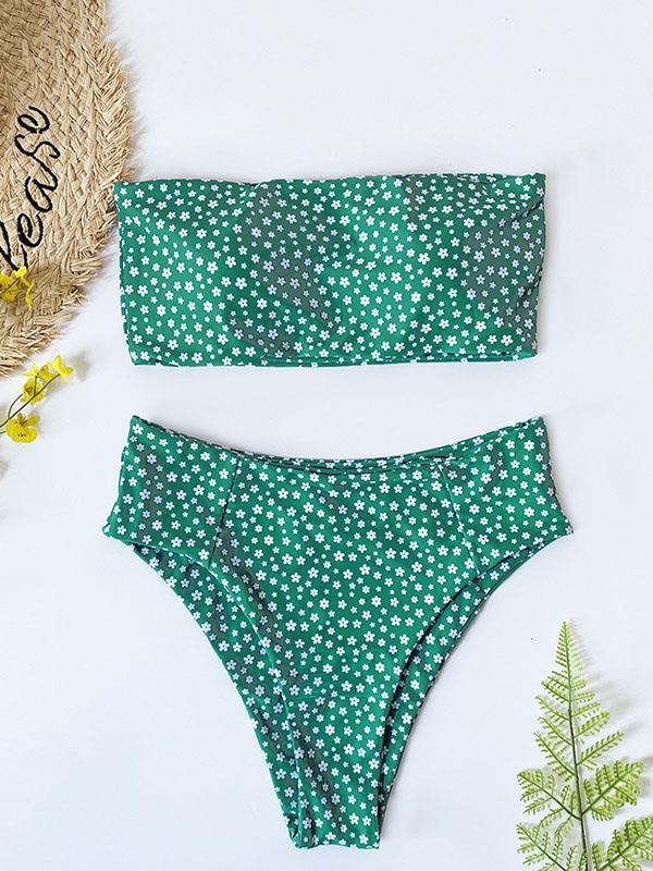 Floral-Print Bandeau Split Bikini Swimsuit