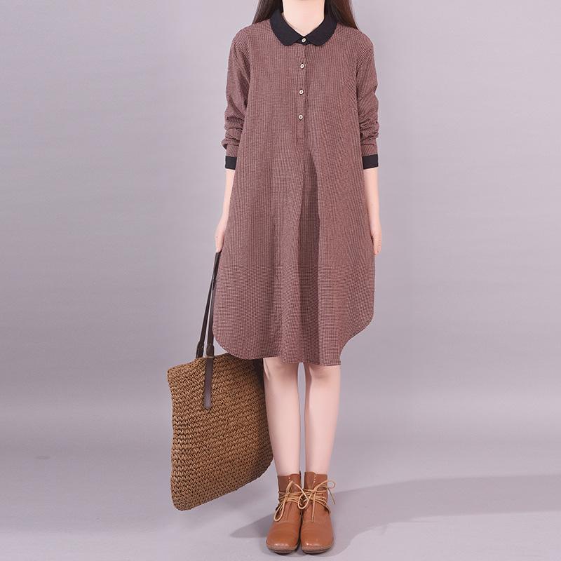 Casual Long Sleeve Plaid Plus Size Women Dress