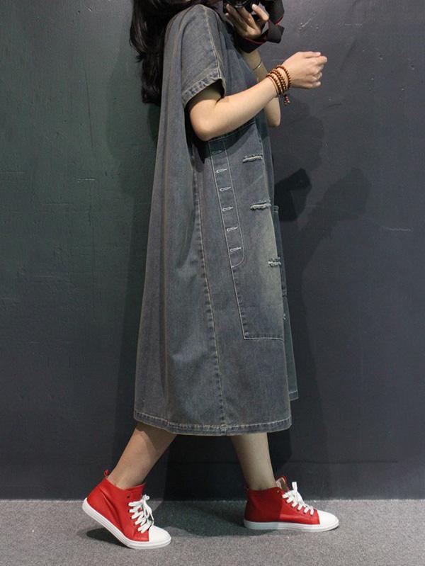 Retro Jean V-neck Dress