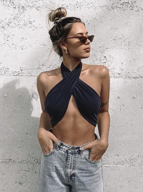 Sexy Bandage Backless Split Bikini Swimsuit