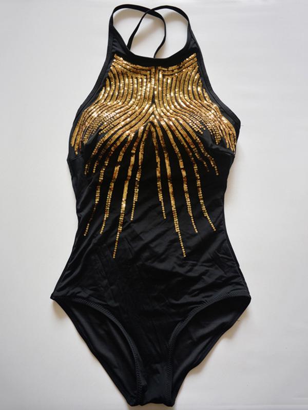 Sequinned Backless One-piece Swimsuit