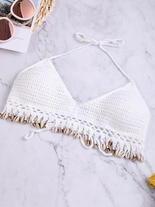 Sexy Spaghetti-Neck Crochet Seashells Bikini Swimsuit