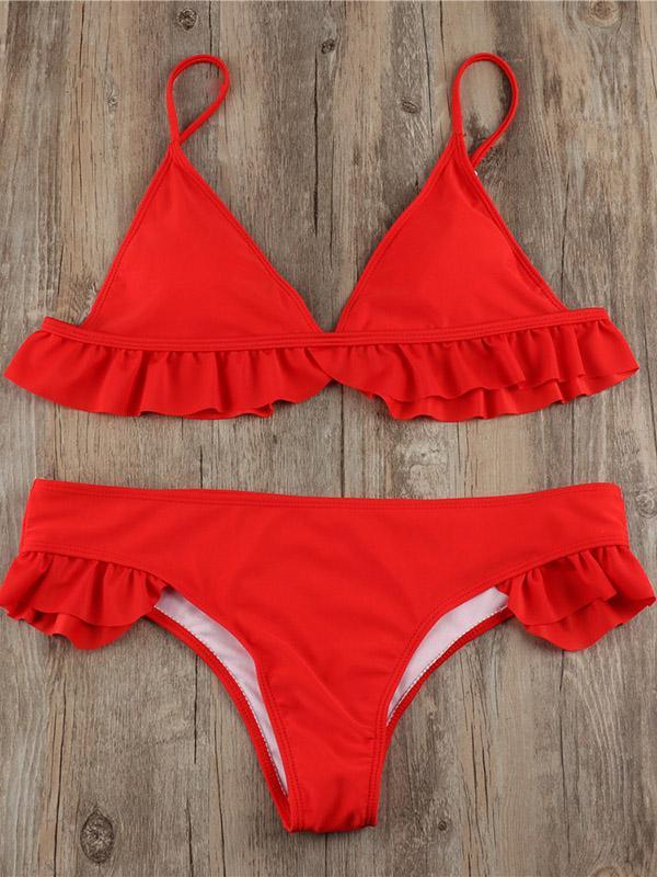 Ruffle Plain Bikinis Swimwear