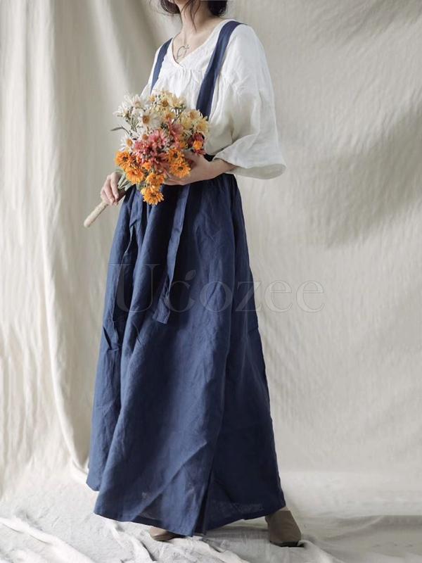 Loose Jean Suspender Skirt