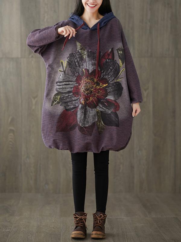 Casual Flower Printed Hoodie