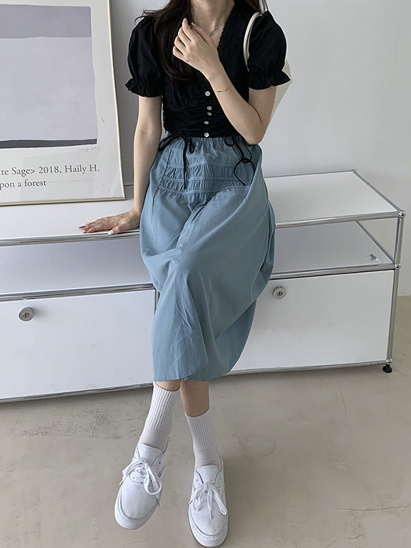 Original Solid Color Empire  A-Line Skirt