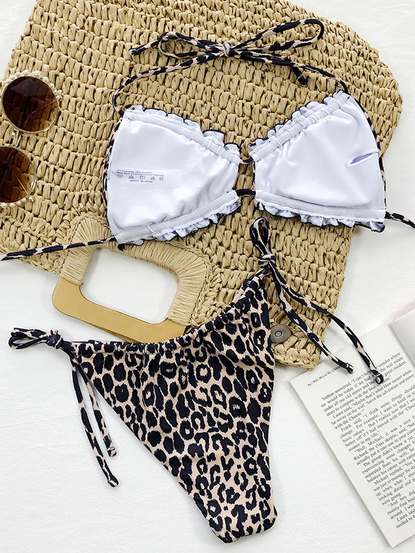 Tie Side Leopard Halterneck Bikini Swimsuit