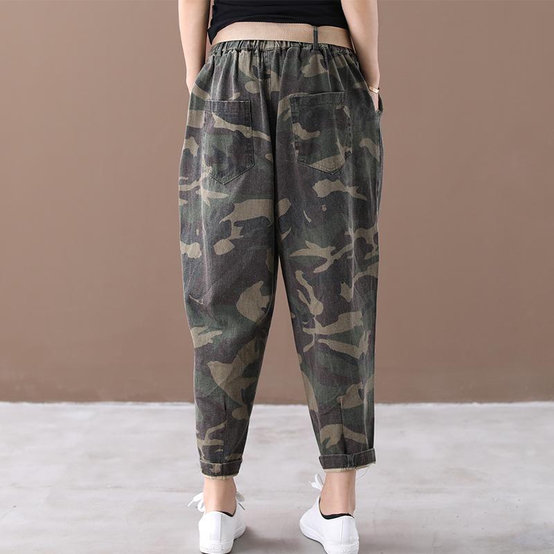 Buykud Camouflage Pattern Hole Casual Loose Pants