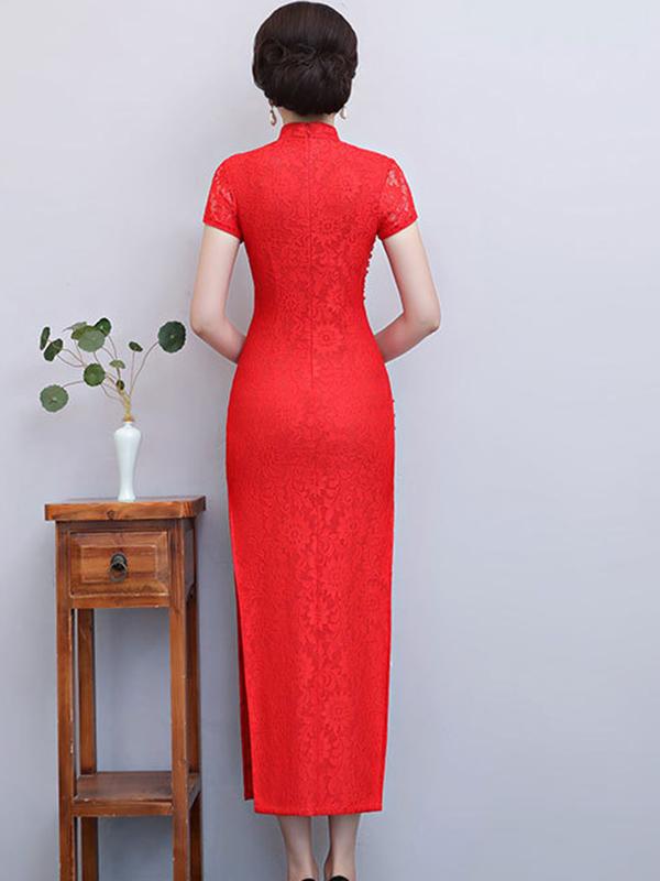 Pure Color Split-side Long Cheongsam