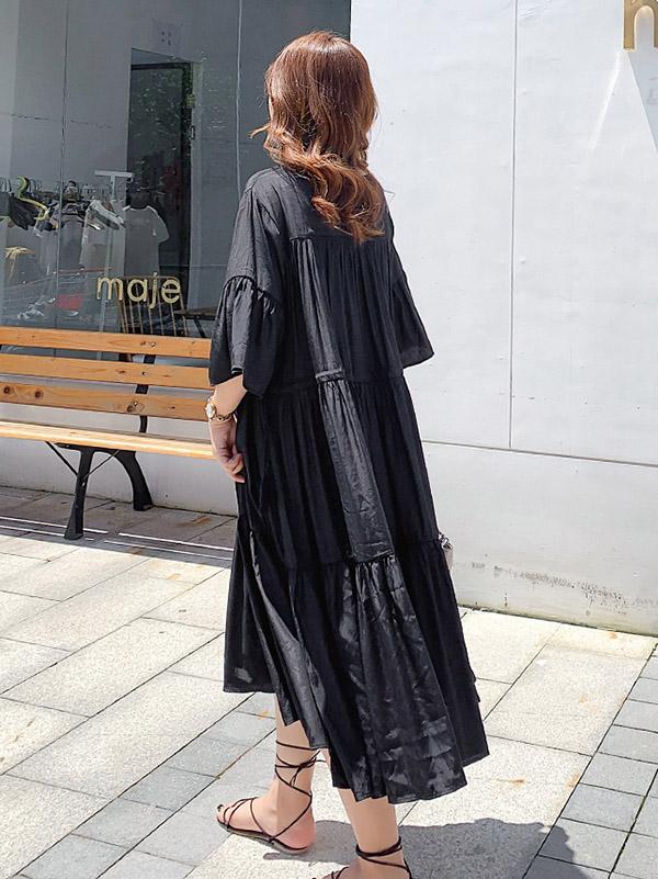 Loose Flared Sleeves Solid Layeres Dress