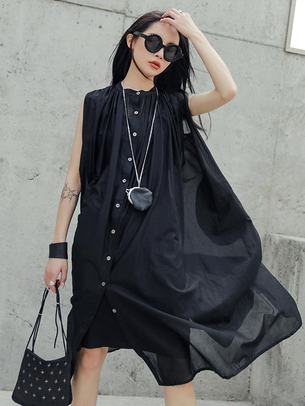 Simple Black Sleeveless See-through Long Dress