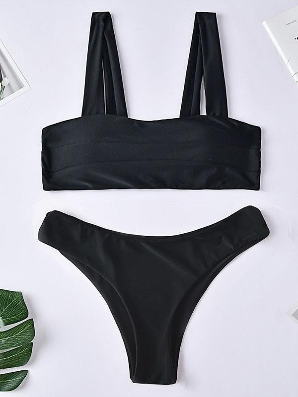 Sexy Strapless Solid Color Split Bikini Swimsuit