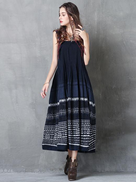 Embroidered National Ruffled Midi Dresses