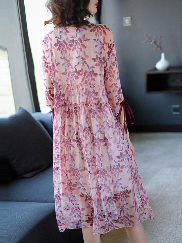 Elegant Printed Silk Casual Long Dress