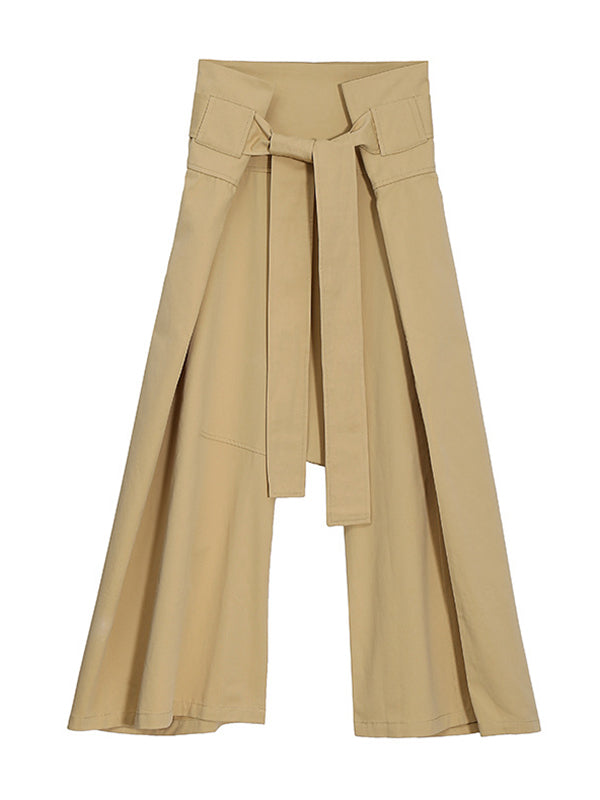 Casual Solid Color Pleated Tied Wide Legs Loose Pants