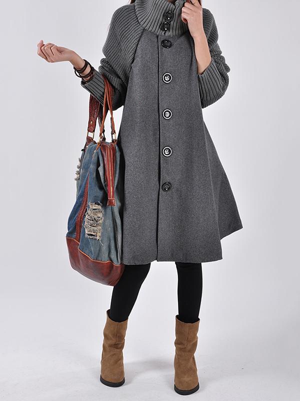 Casual A-line High-neck Cape Coat