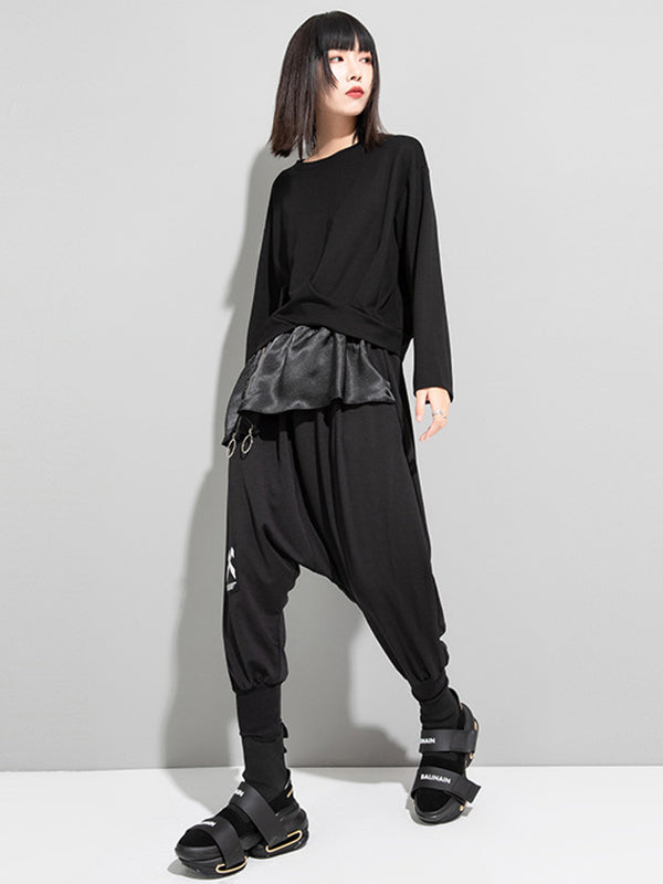 Cool Street Solid Color Split-Joint With Pocket Zipper Elasticity Harem Pants