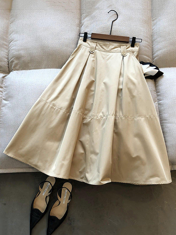 Urban Simple Solid Color A-Line Long Skirt