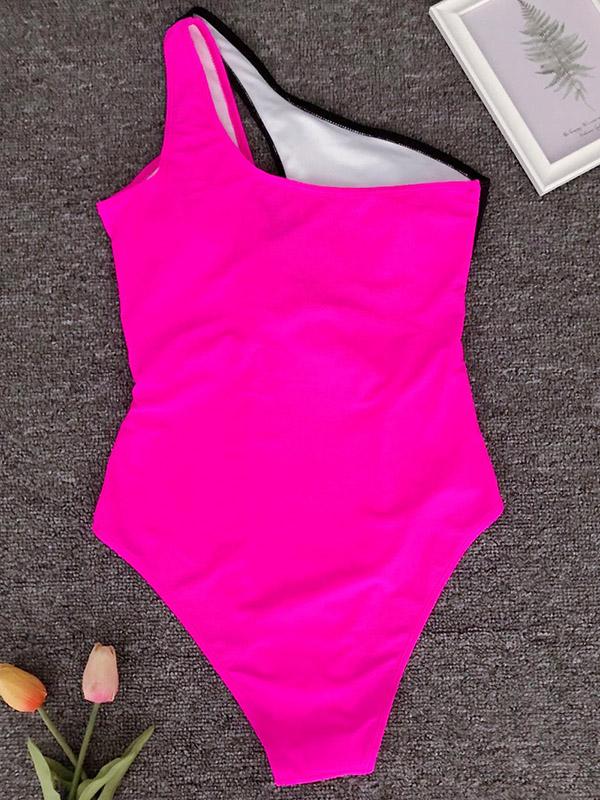 Contrast Color One-shoulder One-piece Swimsuit