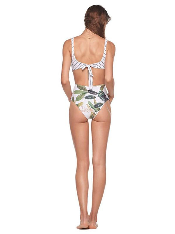 Sexy V-Neck Backless Stripe One-Piece Swimwear