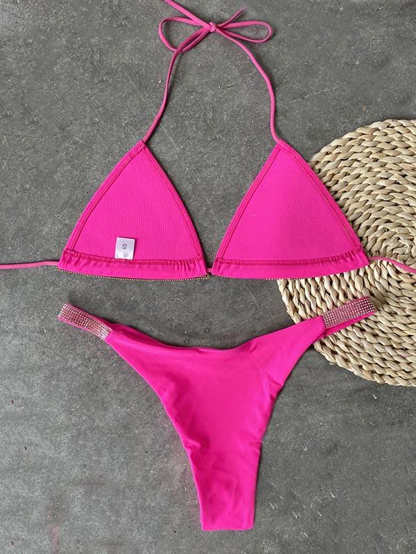 Sexy Triangles Bandage Sticking Drill Split Type Bikini Swimsuit