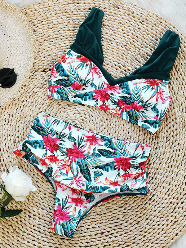 Floral Printed High-Waisted Bikini Swimsuit