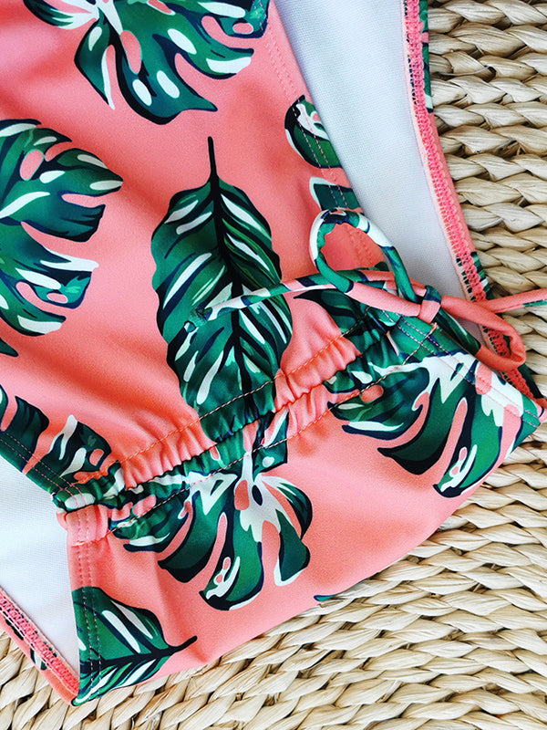 Printed High-Waisted Drawstring Falbala Bikini Swimsuit