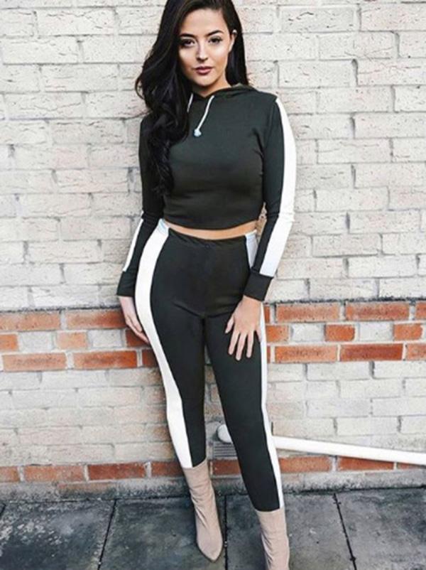 Two Tone Long Sleeve Hoodies And Leggings Suits