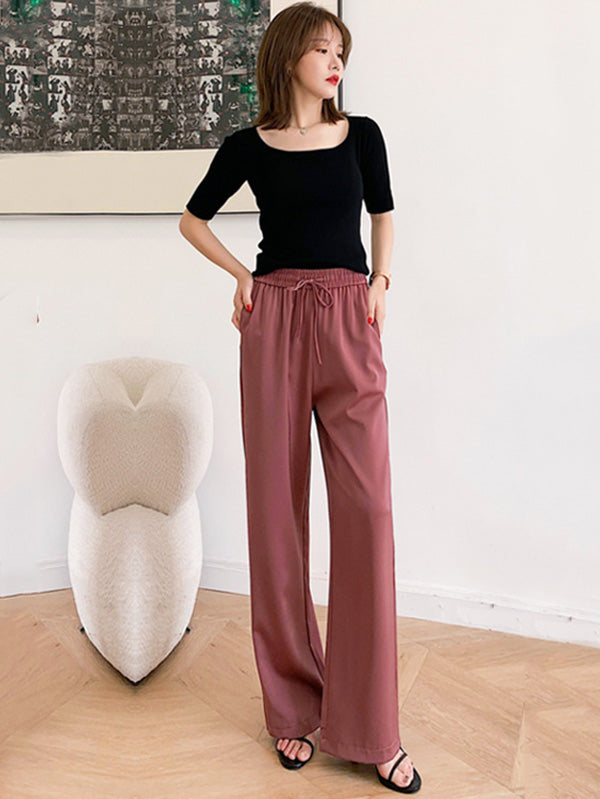 Casual 6 Colors Elasticity Drawstring Wide Legs Loose Pants