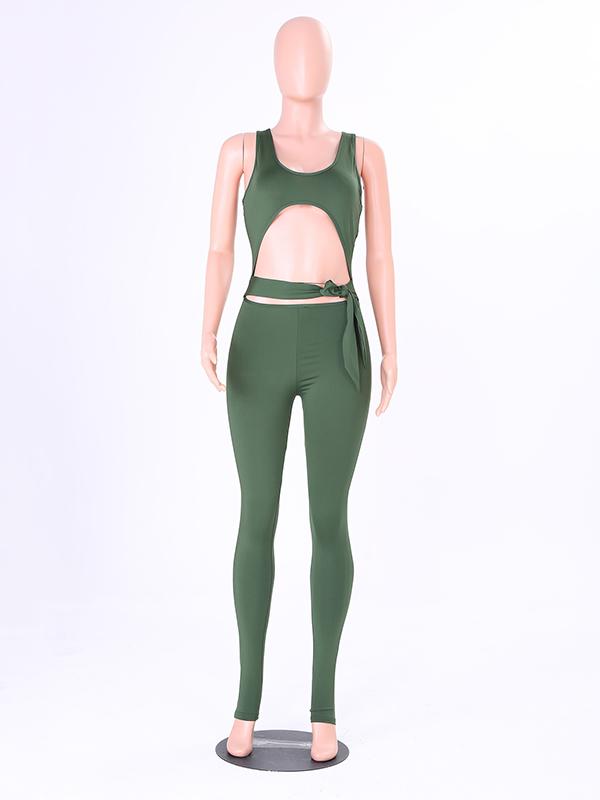 Front Bandage Hollow Out Jumpsuits