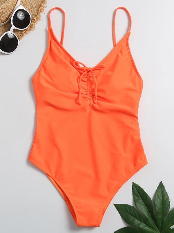 Solid Color Ruffled  One-Piece Swimwear