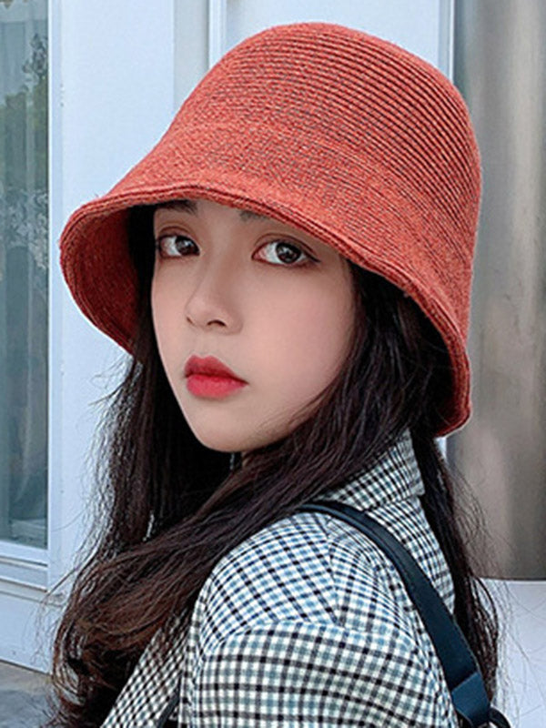 Simple Solid Color Wool Knitted Bucket Hat