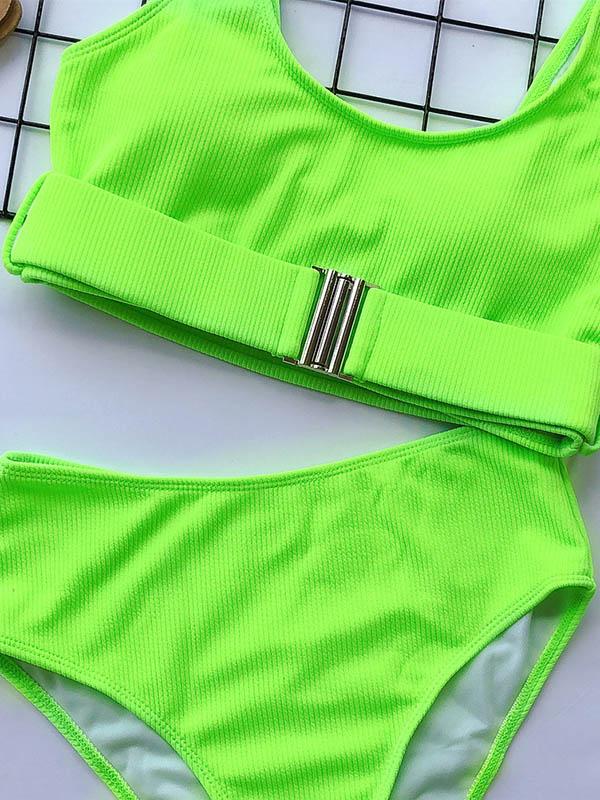 Plain Color Pit Bikini Swimsuit