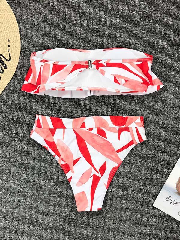 Geometry Of The Printing Ruffled Bikini Swimsuit