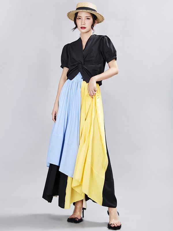 Ruffled Asymmetric Split-joint Skirt