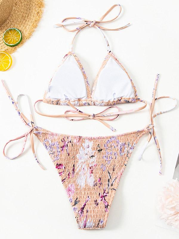 Sexy Triangles Bandage Split Type Bikini Swimsuit